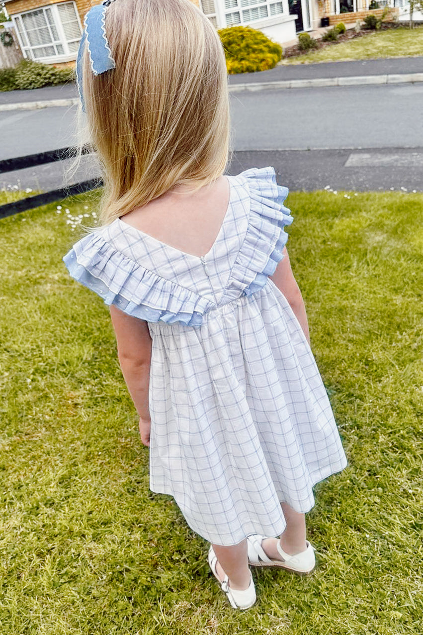 "Cecily" Sky Blue Checked Dress