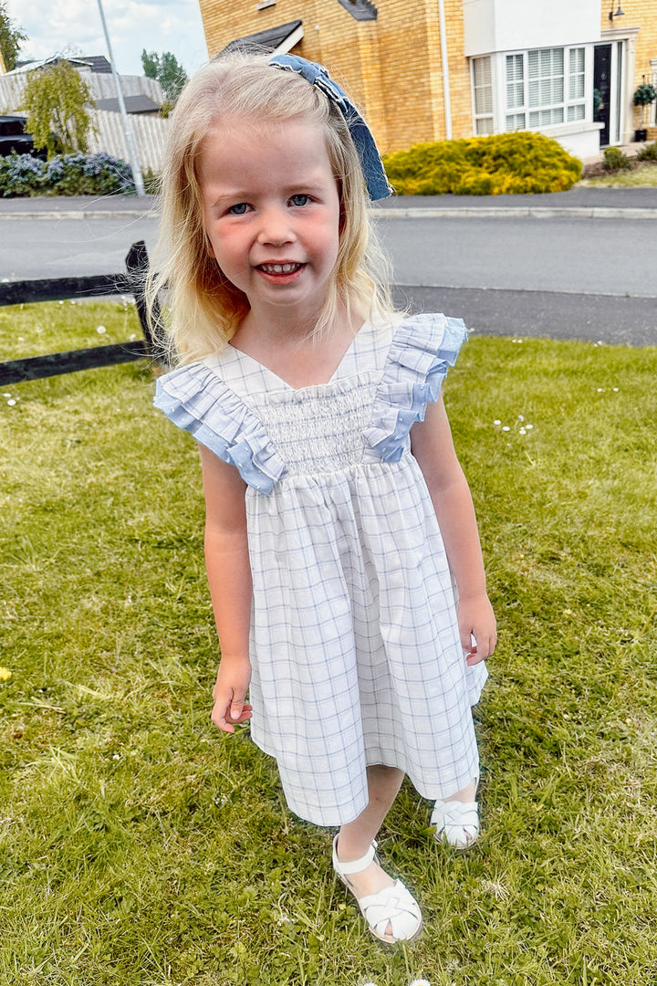 "Cecily" Sky Blue Checked Dress