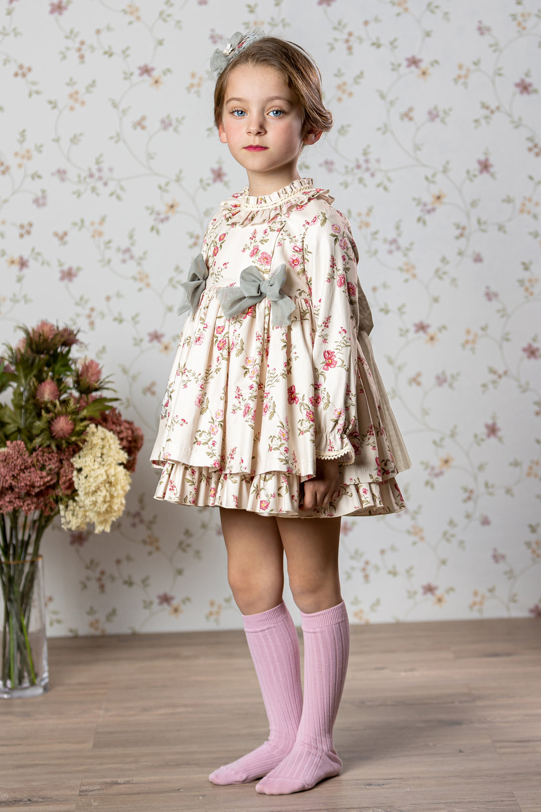 "Josephine" Cream & Pink Floral Dress