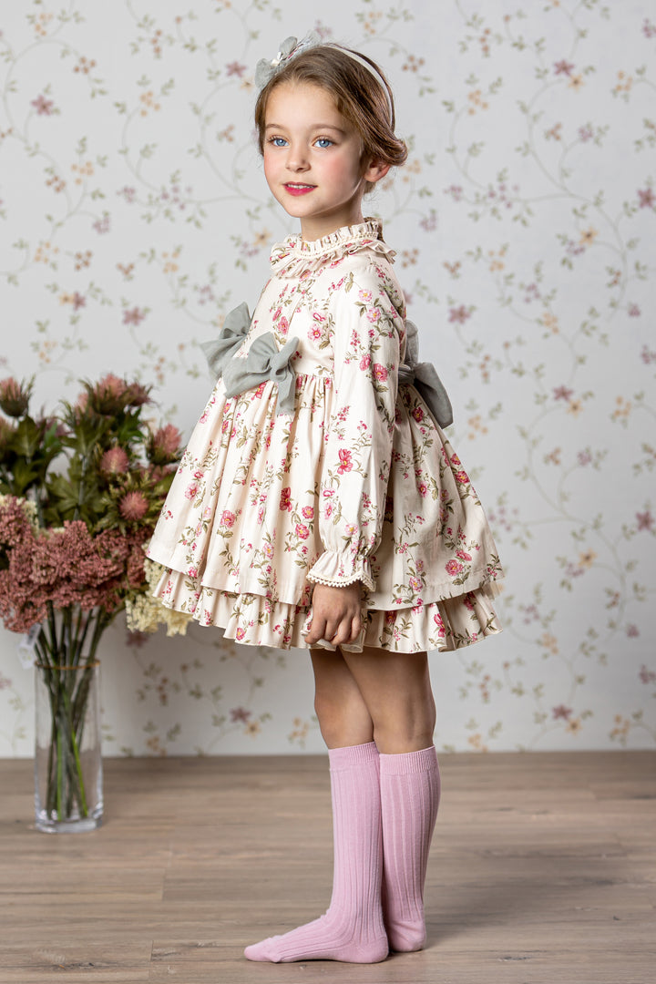 "Josephine" Cream & Pink Floral Dress