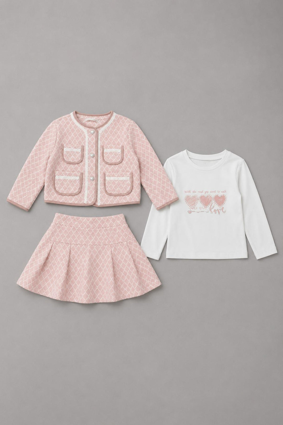 "Georgina" Pink Fluffy Knit 3-Piece Skort Set
