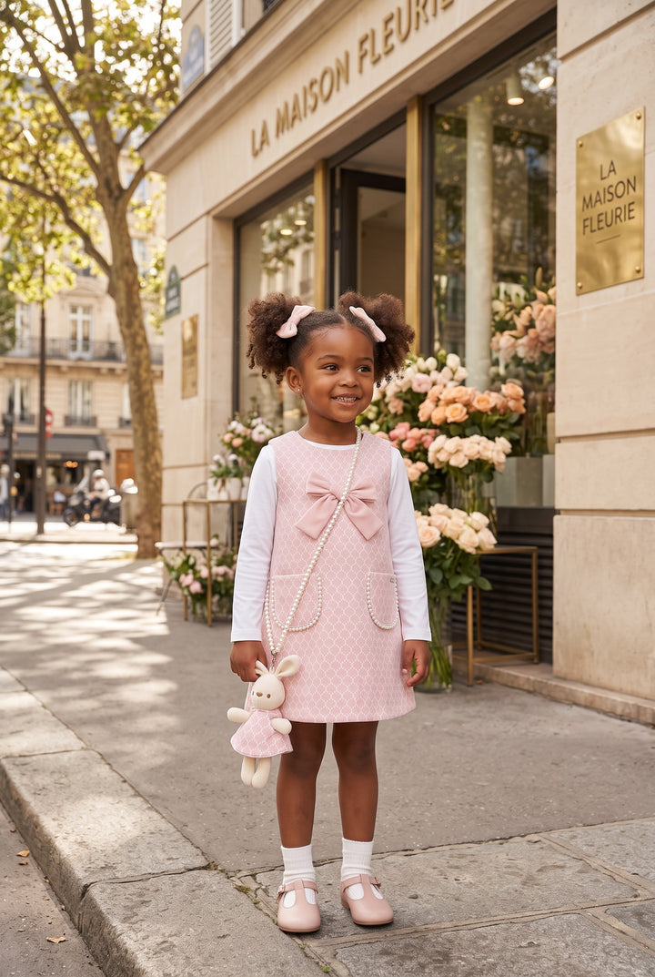 "Vanessa" Pink Fluffy Knit 3-Piece Pinafore Dress Set