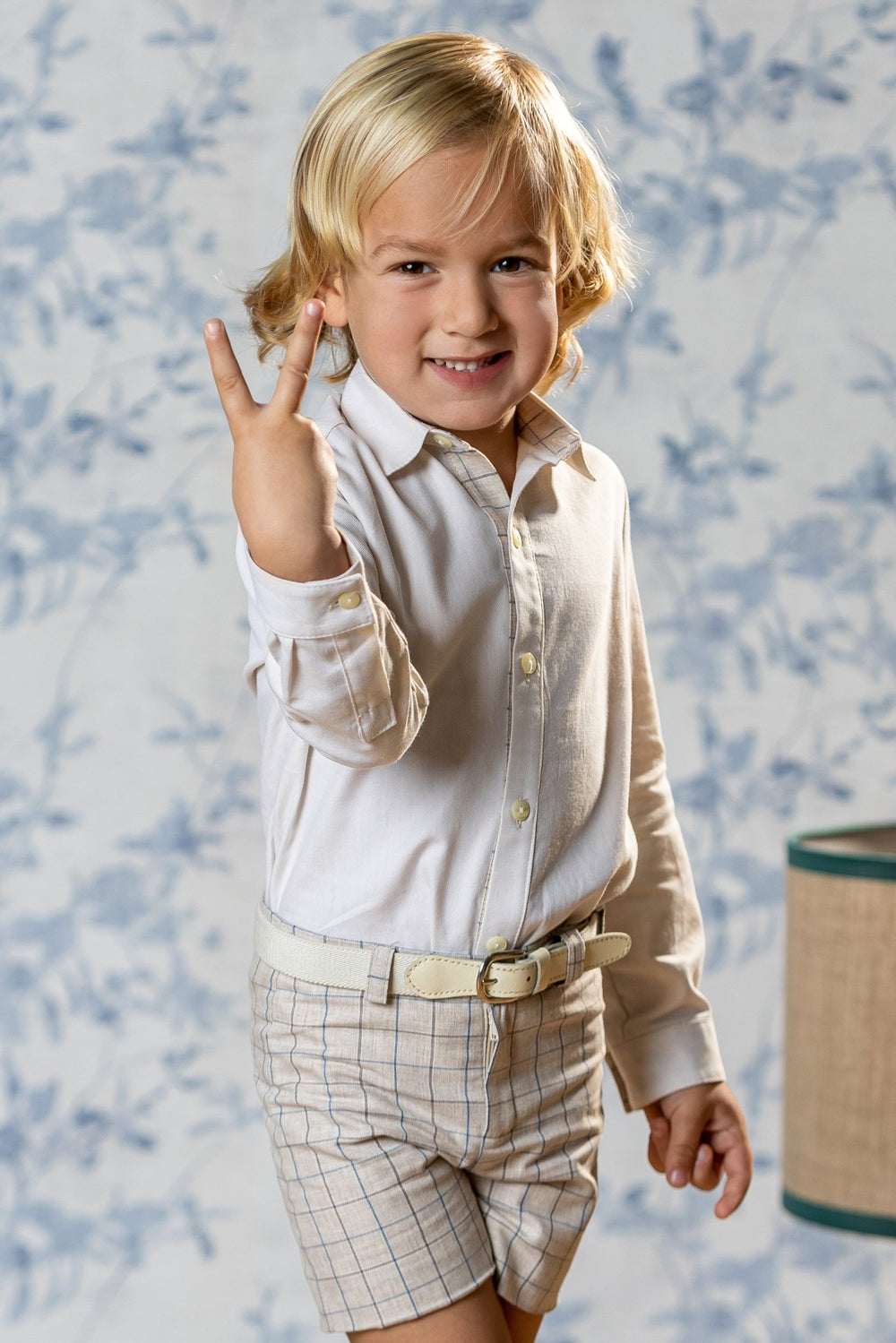 Abuela Tata "Christopher" Shirt & Stone Check Shorts - Millie and John