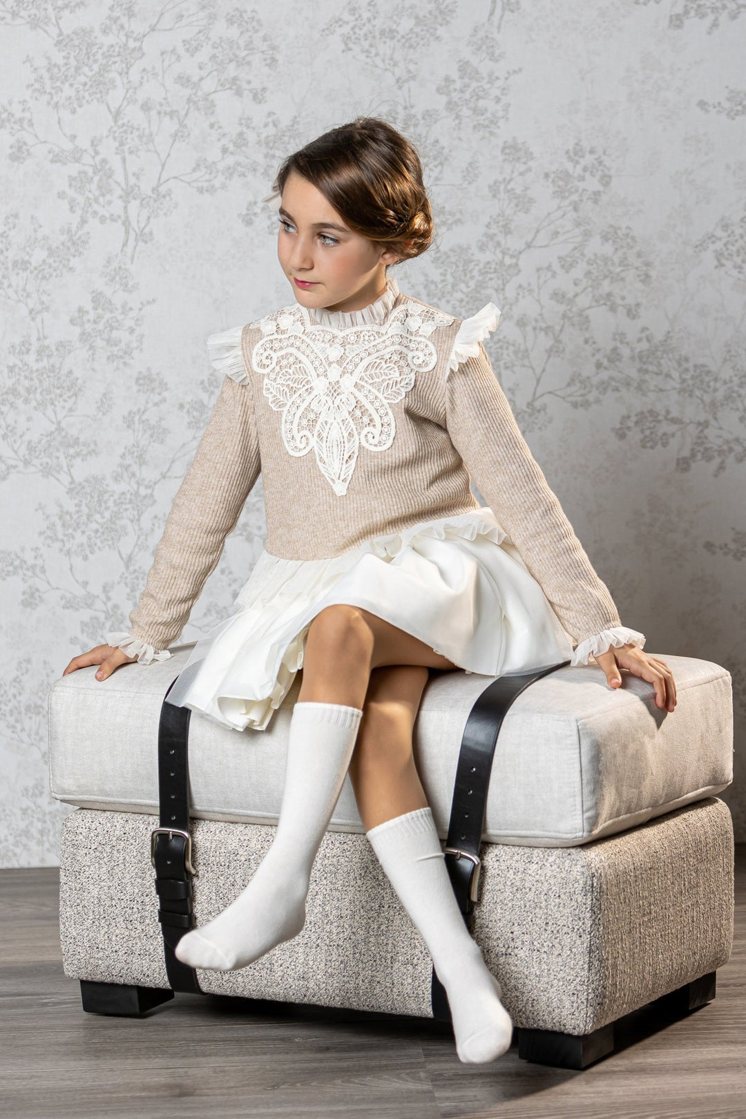 Abuela Tata "Emilia" Sparkly Beige Tulle Top & Skirt - Millie and John