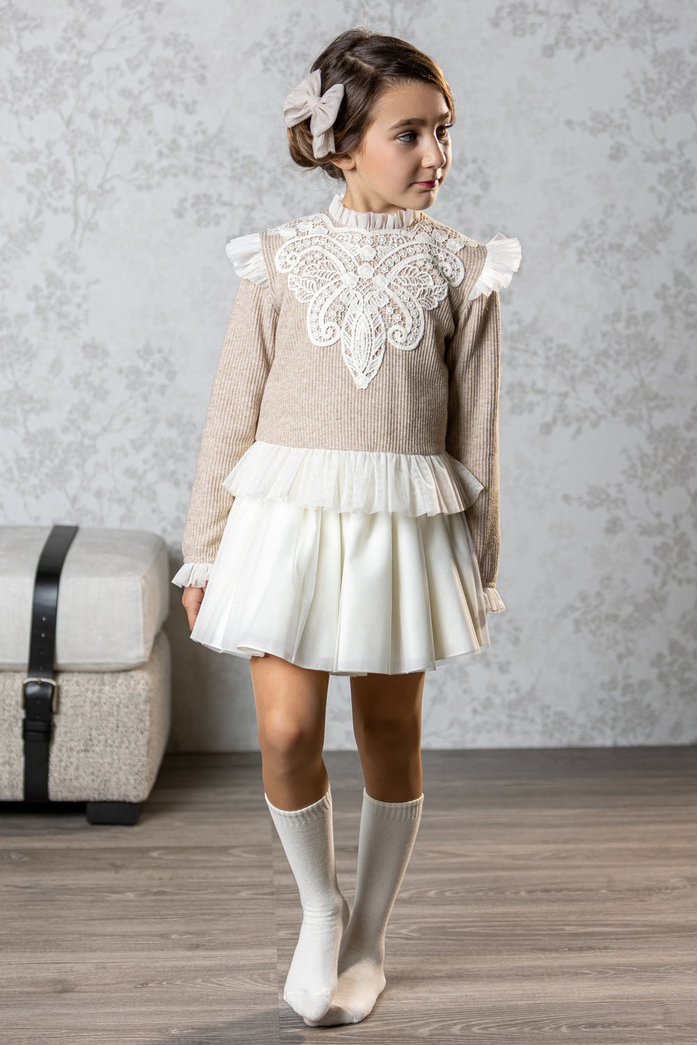 Abuela Tata "Emilia" Sparkly Beige Tulle Top & Skirt - Millie and John