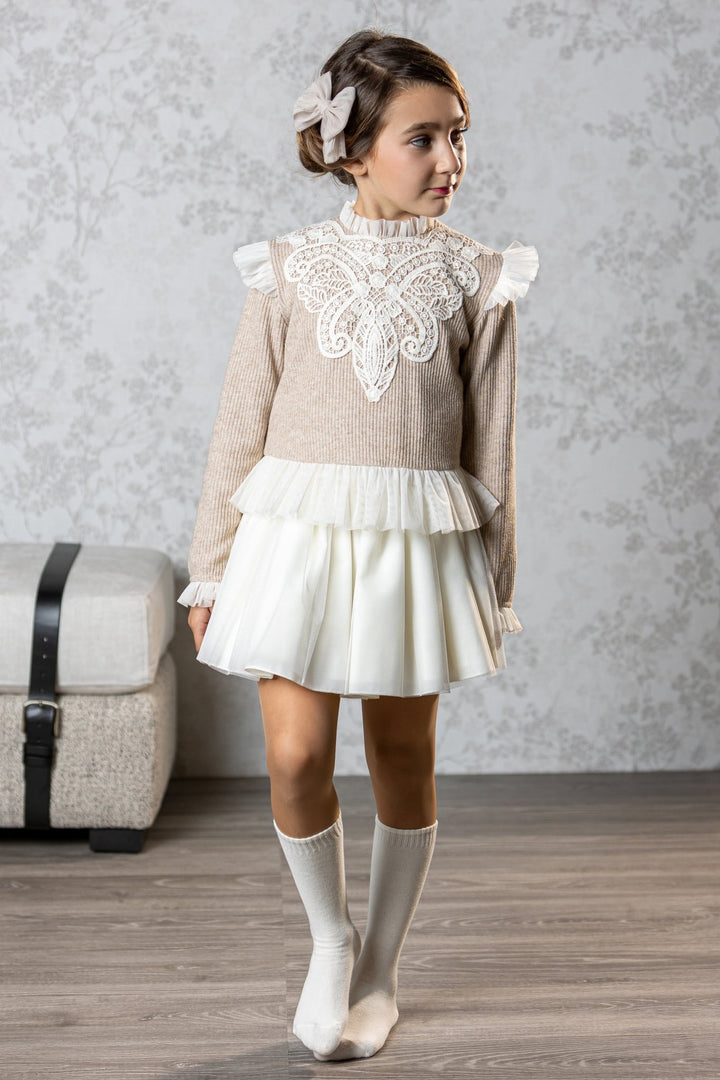 Abuela Tata "Emilia" Sparkly Beige Tulle Top & Skirt - Millie and John