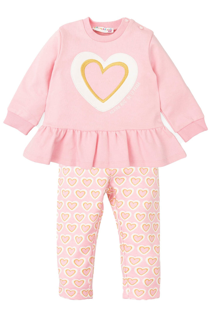 Agatha Ruíz de la Prada "Amalie" Baby Pink Heart Sweatshirt & Leggings - Millie and John