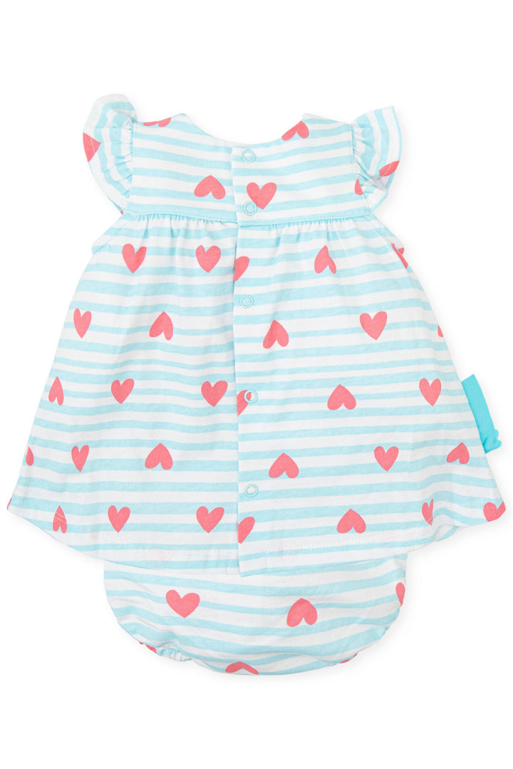 Agatha Ruíz de la Prada "Ariel" Aquamarine Striped Heart Print Dress & Bloomers - Millie and John