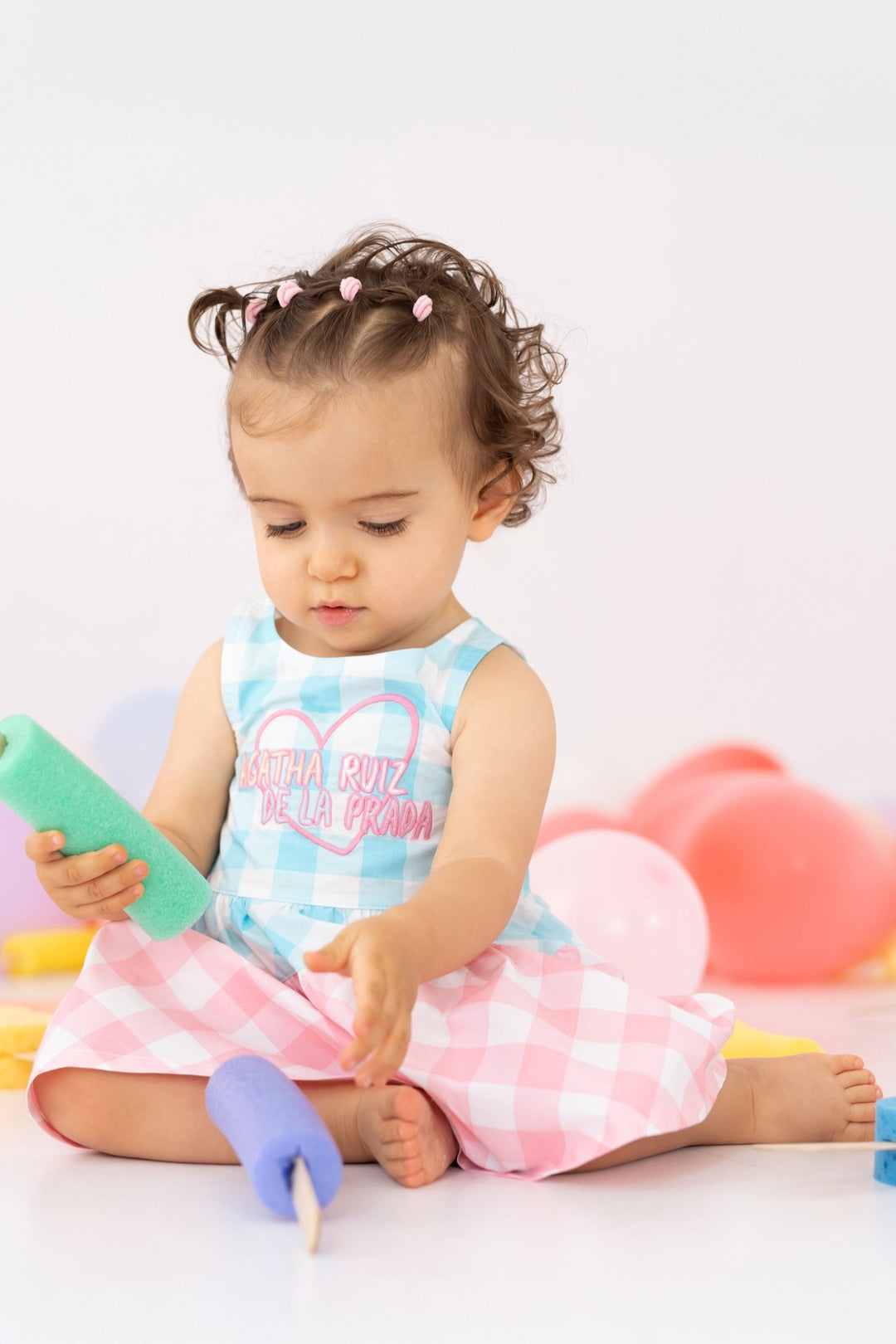 Agatha Ruíz de la Prada "Blossom" Turquoise & Pink Gingham Dress - Millie and John