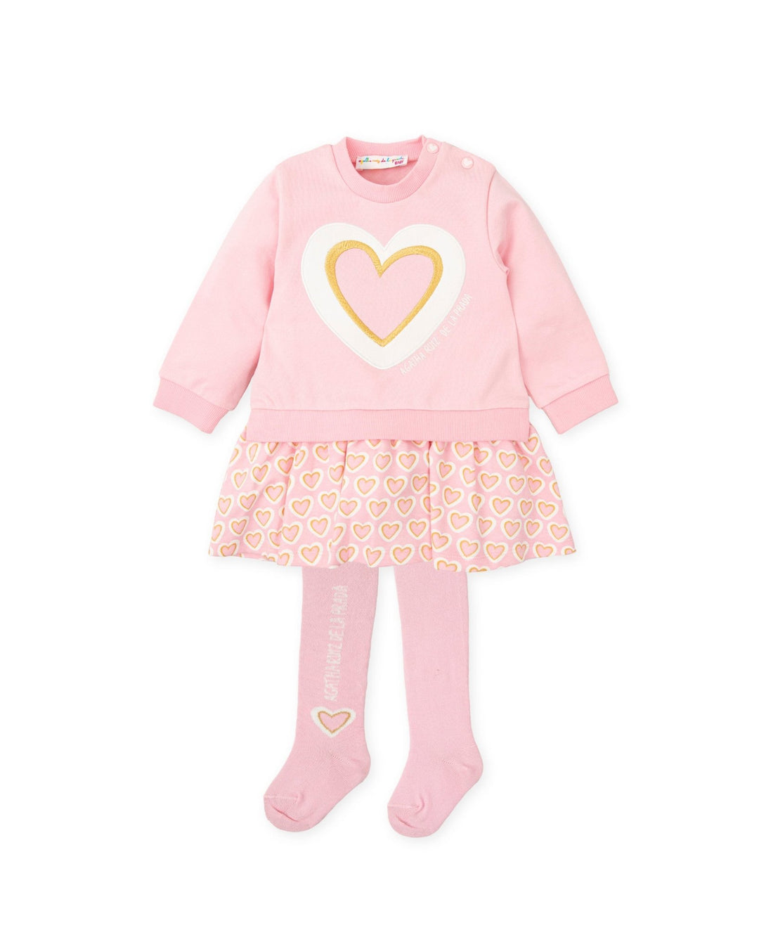 Agatha Ruíz de la Prada "Sia" Baby Pink Heart Sweatshirt Dress & Tights - Millie and John