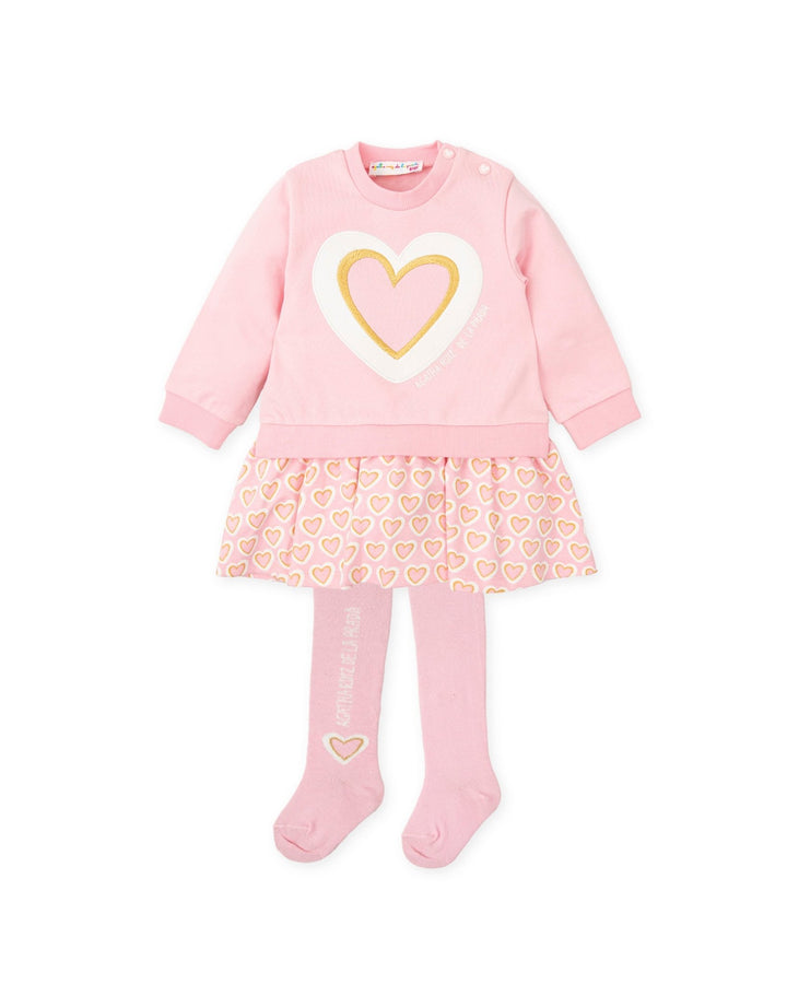 Agatha Ruíz de la Prada "Sia" Baby Pink Heart Sweatshirt Dress & Tights - Millie and John