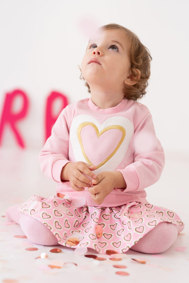 Agatha Ruíz de la Prada "Sia" Baby Pink Heart Sweatshirt Dress & Tights - Millie and John