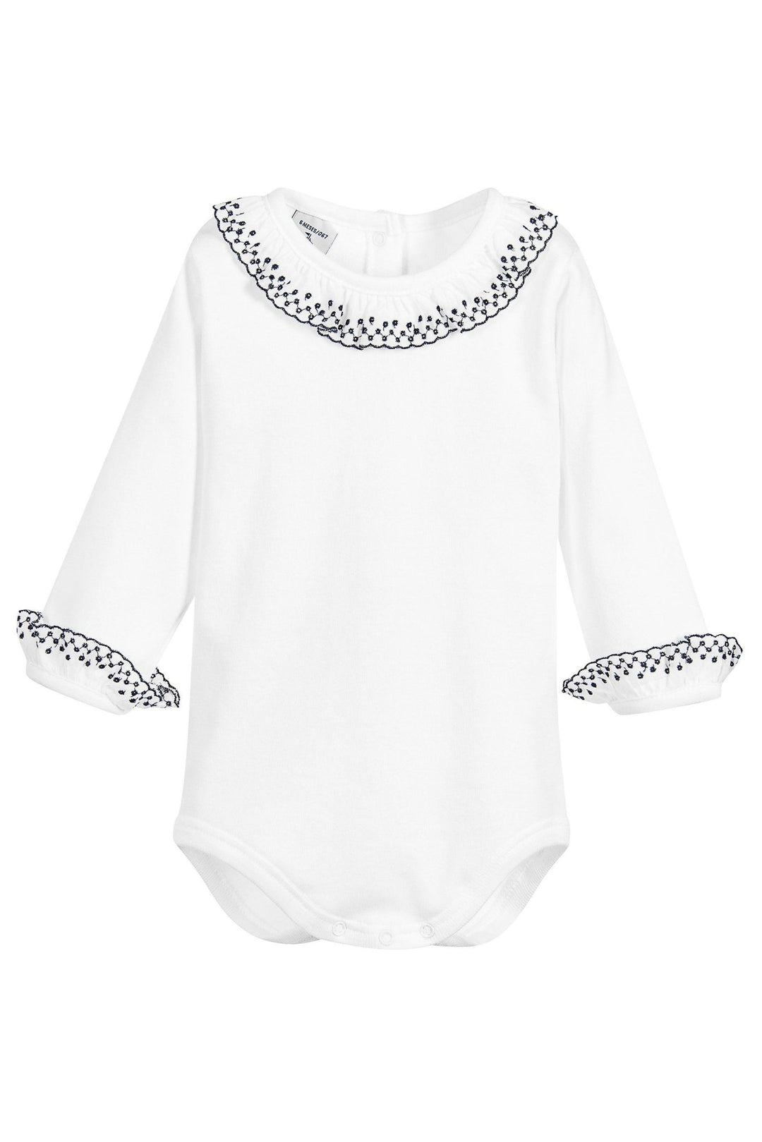 Babidu Long Sleeve Embroidered Ruffle Collar Bodysuit - Millie and John