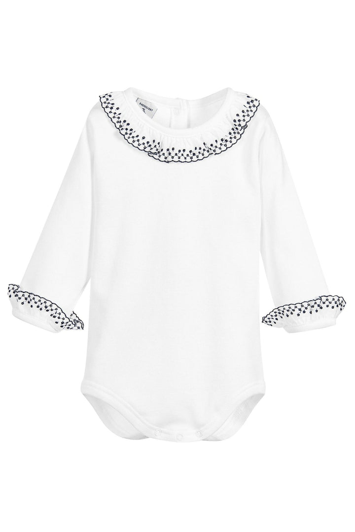 Babidu Long Sleeve Embroidered Ruffle Collar Bodysuit - Millie and John