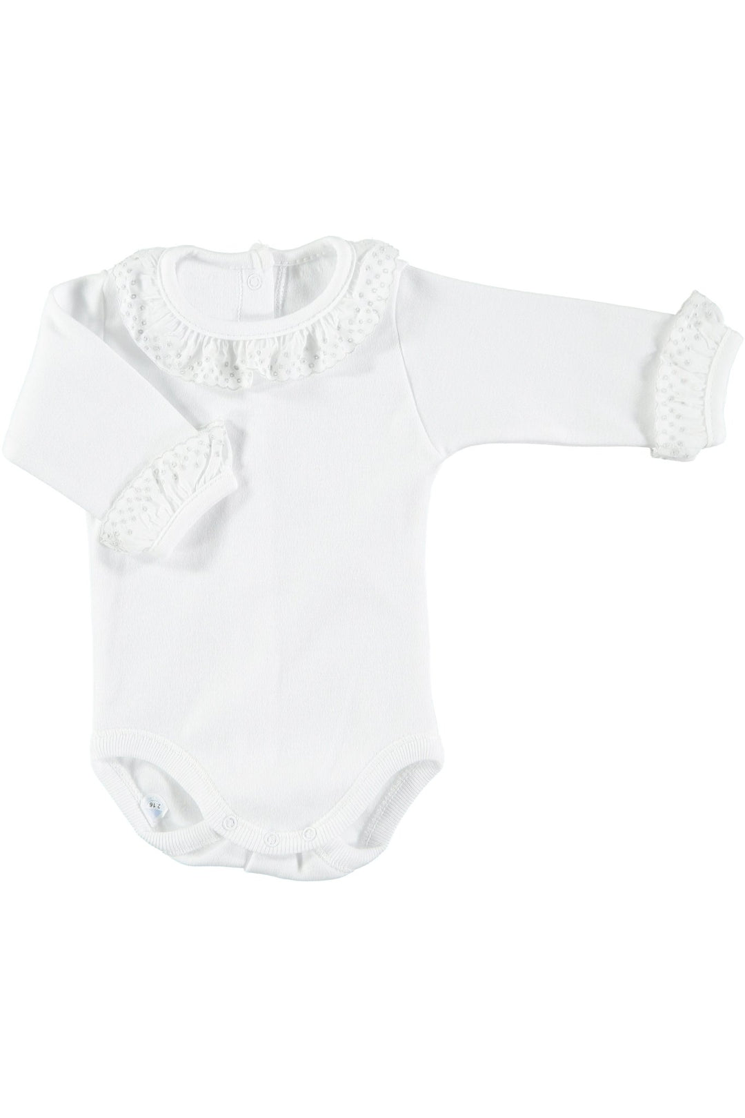 Babidu Long Sleeve Embroidered Ruffle Collar Bodysuit - Millie and John