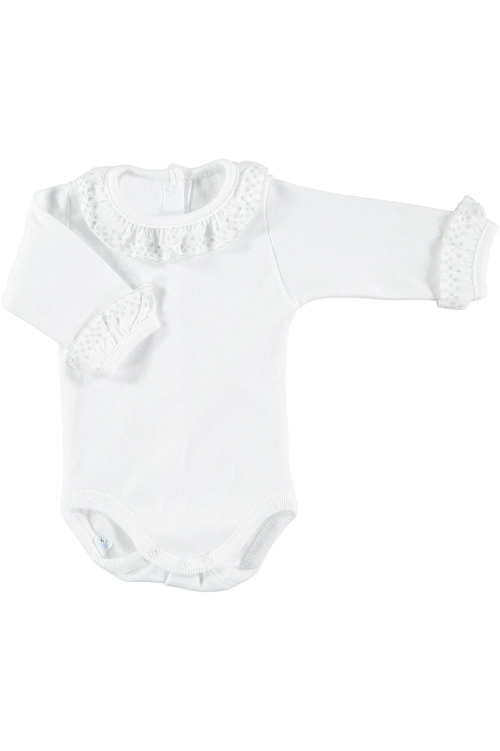 Babidu Long Sleeve Embroidered Ruffle Collar Bodysuit - Millie and John