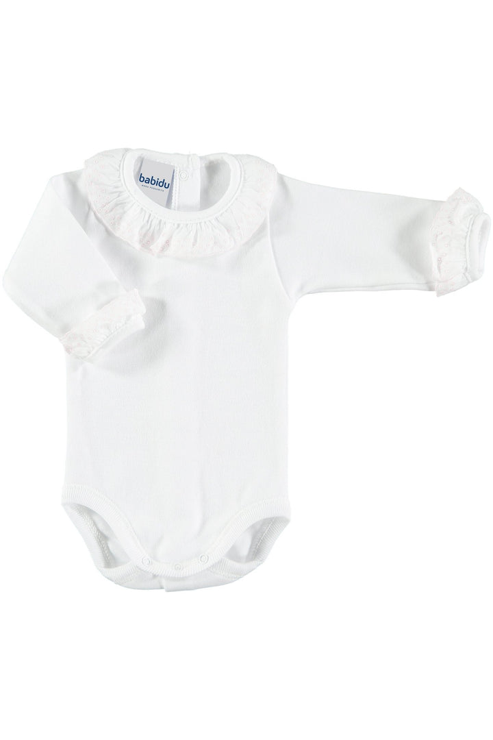 Babidu Long Sleeve Embroidered Ruffle Collar Bodysuit - Millie and John
