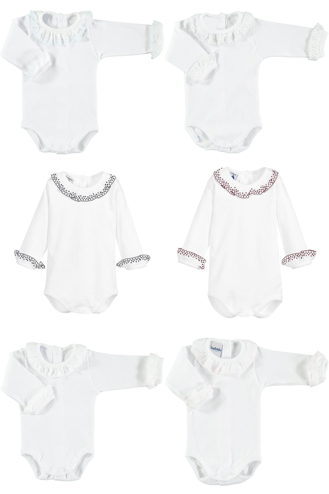 Babidu Long Sleeve Embroidered Ruffle Collar Bodysuit - Millie and John