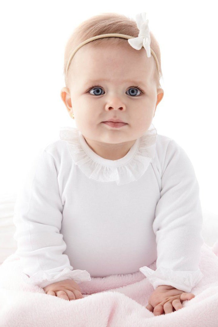 Babidu Long Sleeve Embroidered Ruffle Collar Bodysuit - Millie and John