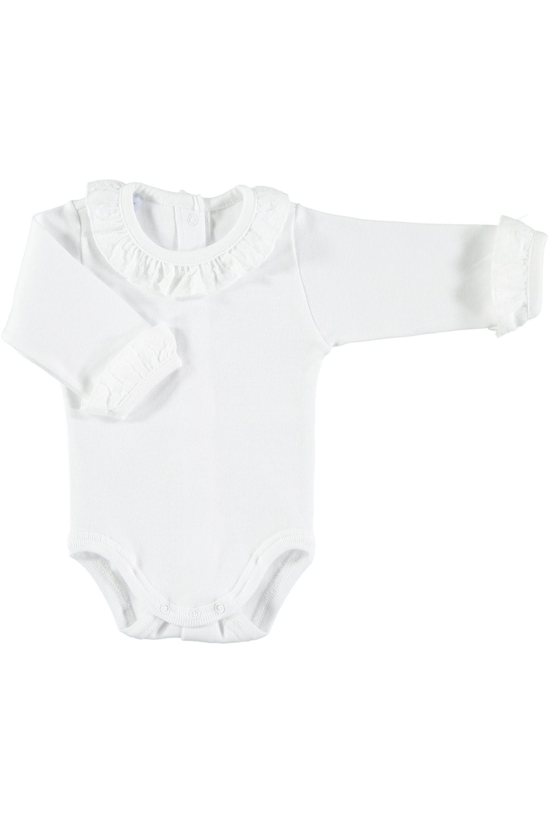 Babidu Long Sleeve Embroidered Ruffle Collar Bodysuit - Millie and John