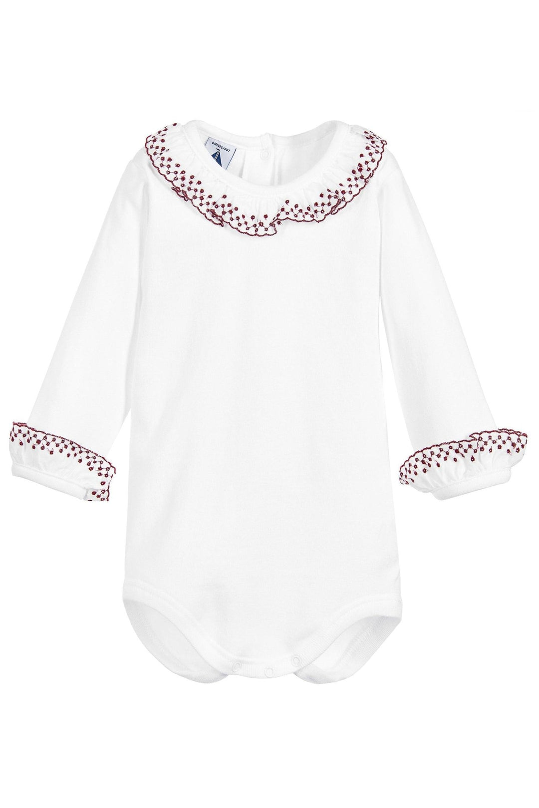 Babidu Long Sleeve Embroidered Ruffle Collar Bodysuit - Millie and John