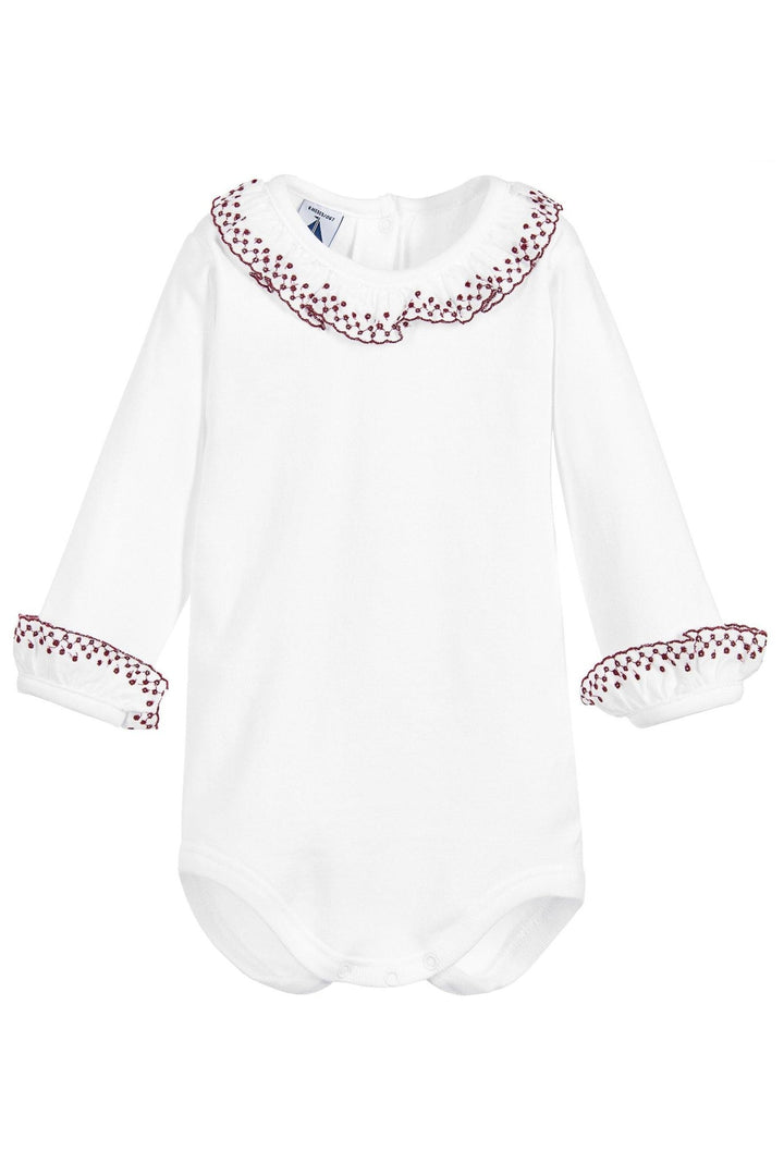 Babidu Long Sleeve Embroidered Ruffle Collar Bodysuit - Millie and John