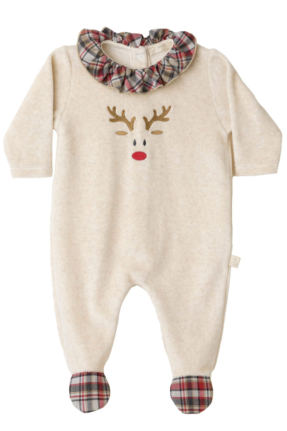 Baby Gi Beige Velour Ruffle Collar Reindeer Sleepsuit - Millie and John
