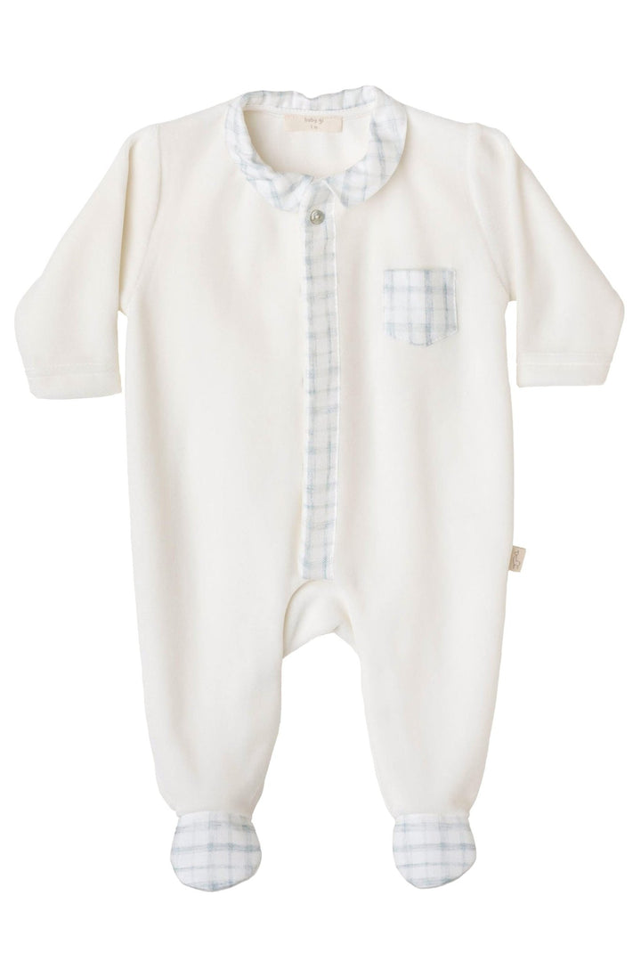 Baby Gi Ivory Velour Checked Sleepsuit - Millie and John