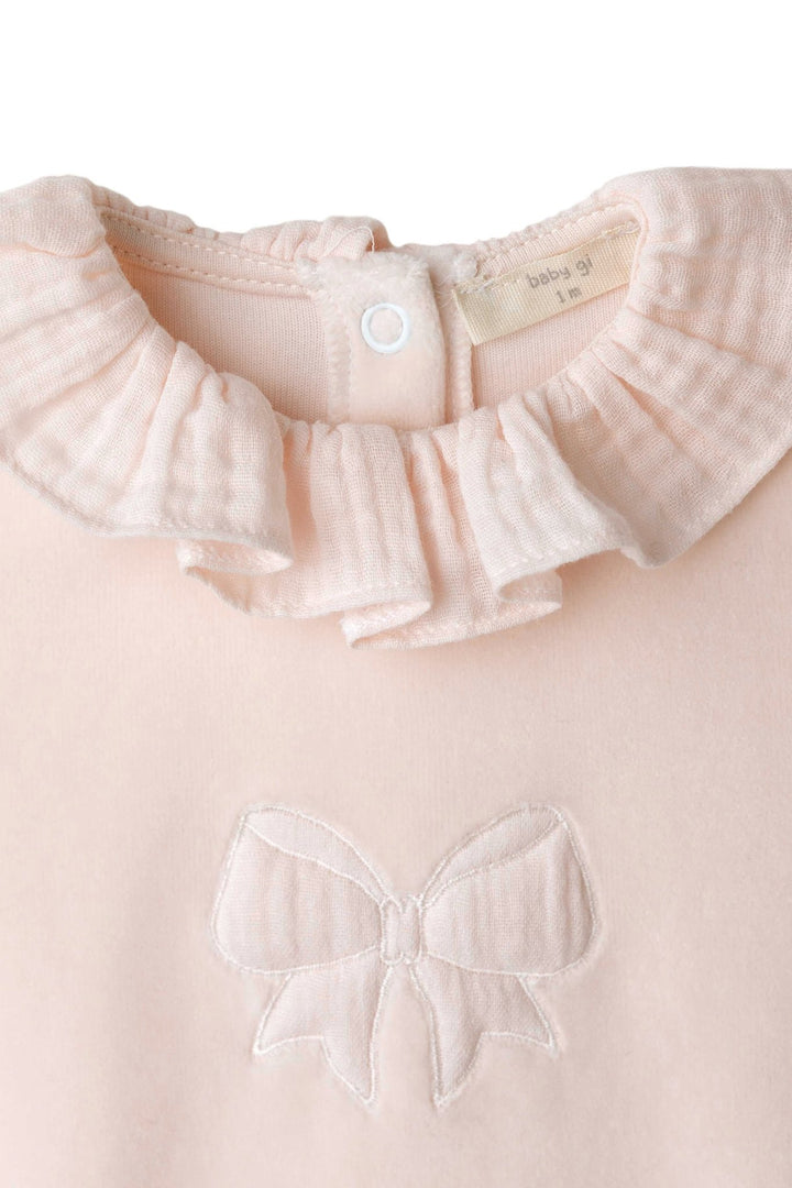 Baby Gi Peach Velour Bow Sleepsuit - Millie and John