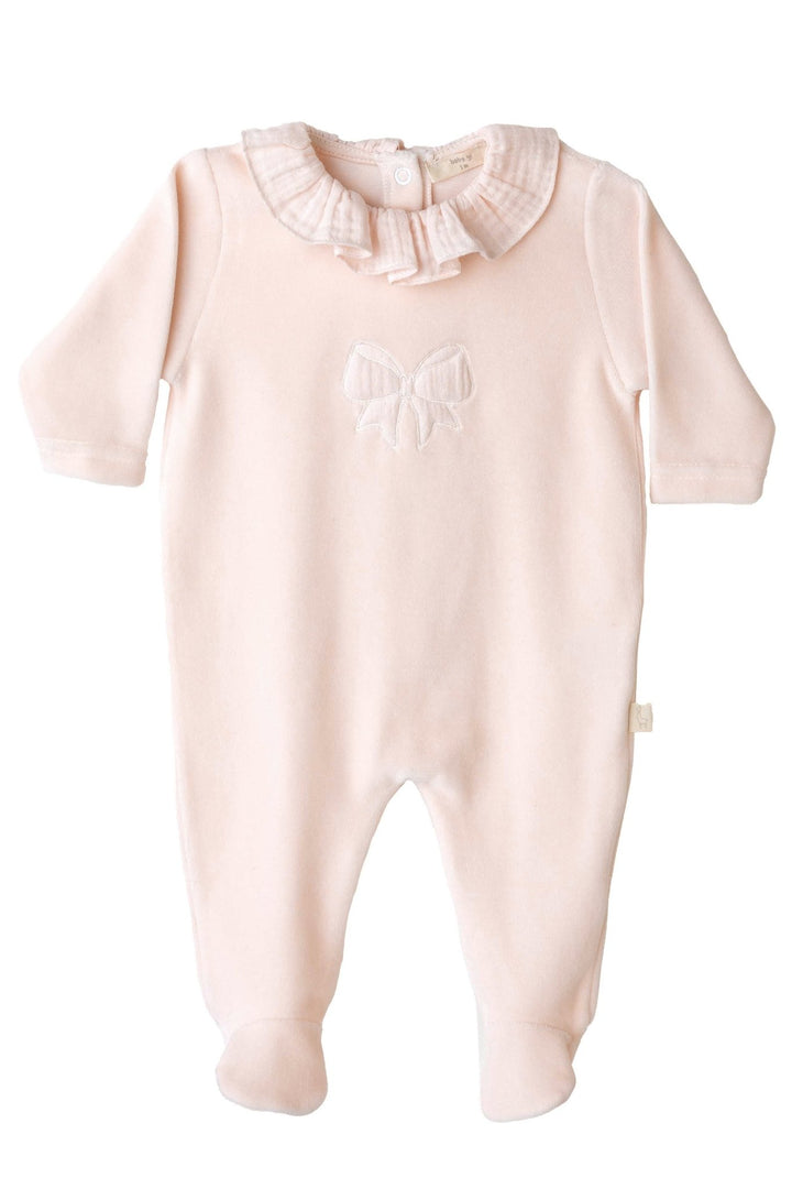 Baby Gi Peach Velour Bow Sleepsuit - Millie and John