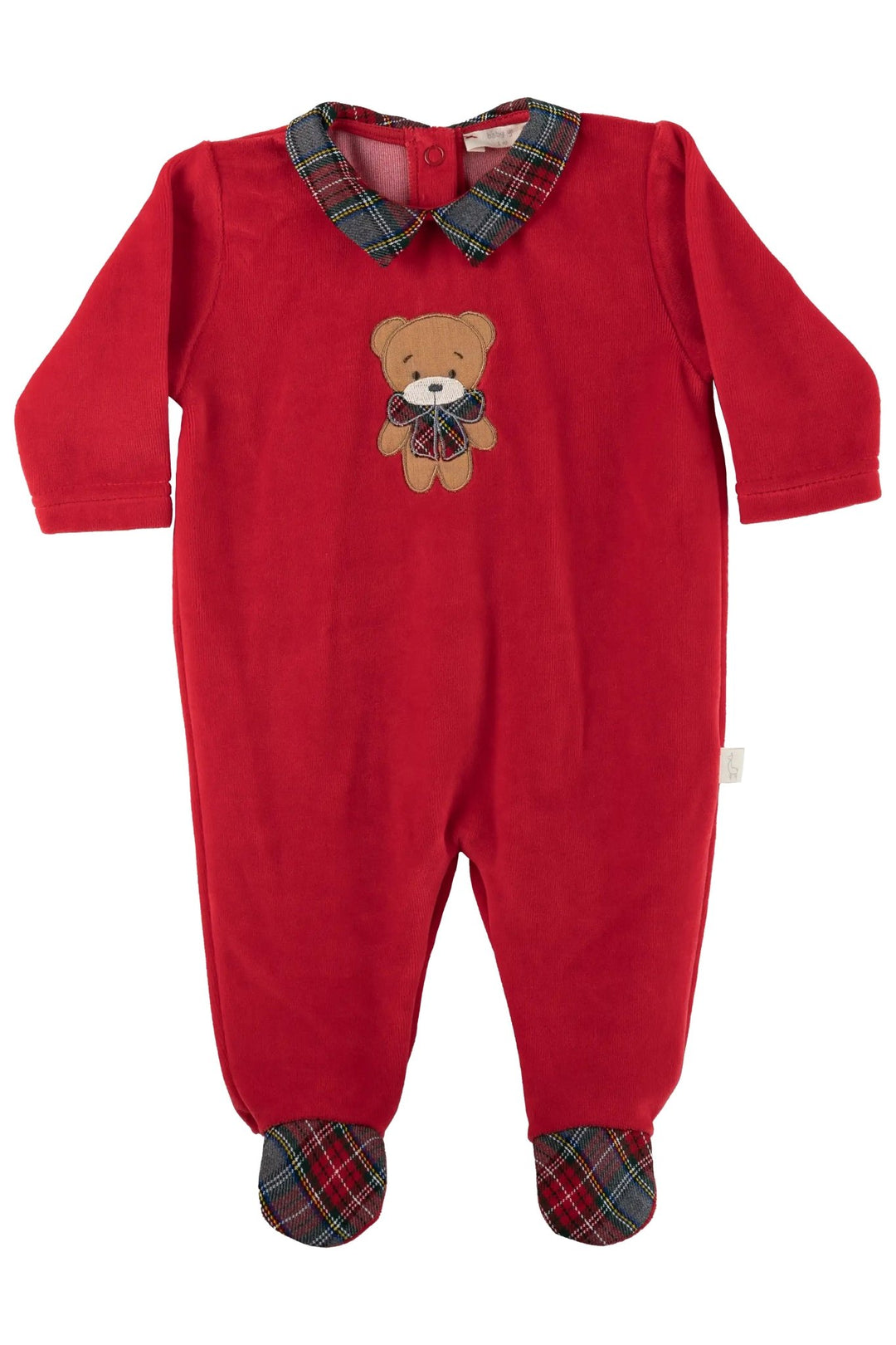Baby Gi Red Velour Tartan Bear Sleepsuit - Millie and John