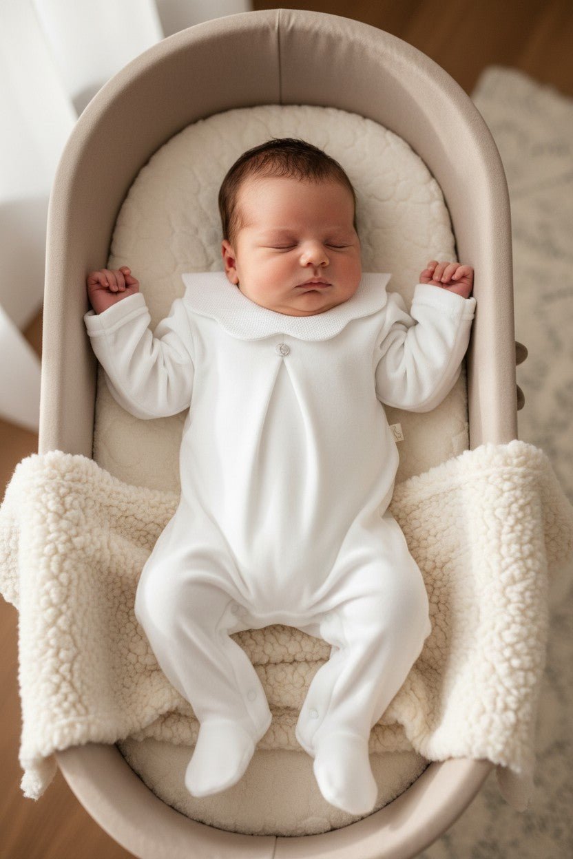 Baby Gi "True" Scalloped Collar Velour Sleepsuit - Millie and John
