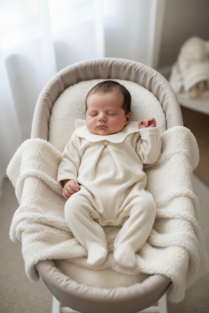 Baby Gi "True" Scalloped Collar Velour Sleepsuit - Millie and John