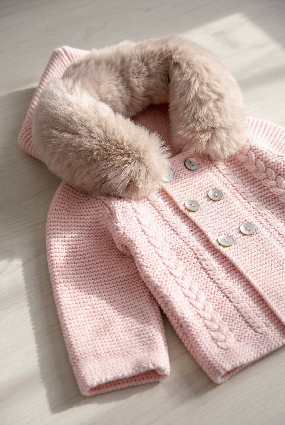 Babydif Blush Pink Faux Fur Hooded Knitted Cardigan - Millie and John
