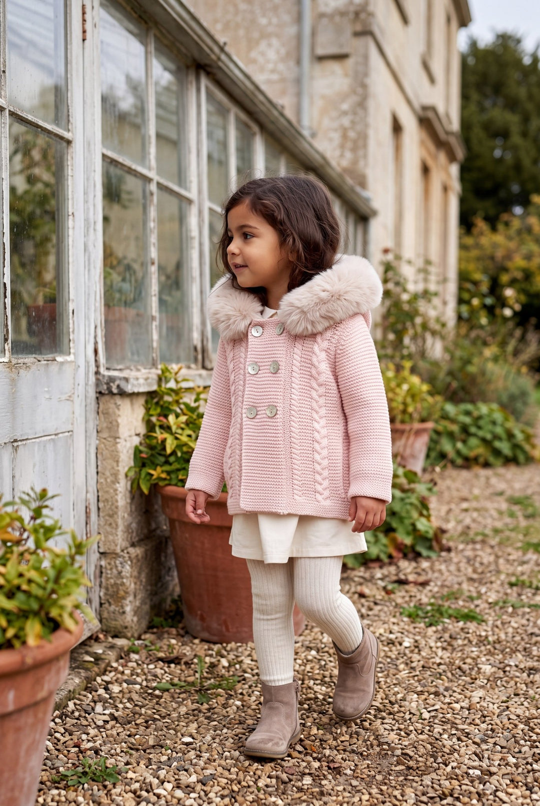 Babydif Blush Pink Faux Fur Hooded Knitted Cardigan - Millie and John