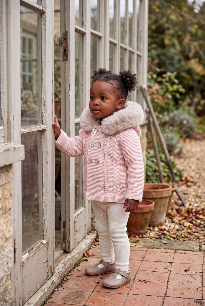 Babydif Blush Pink Faux Fur Hooded Knitted Cardigan - Millie and John