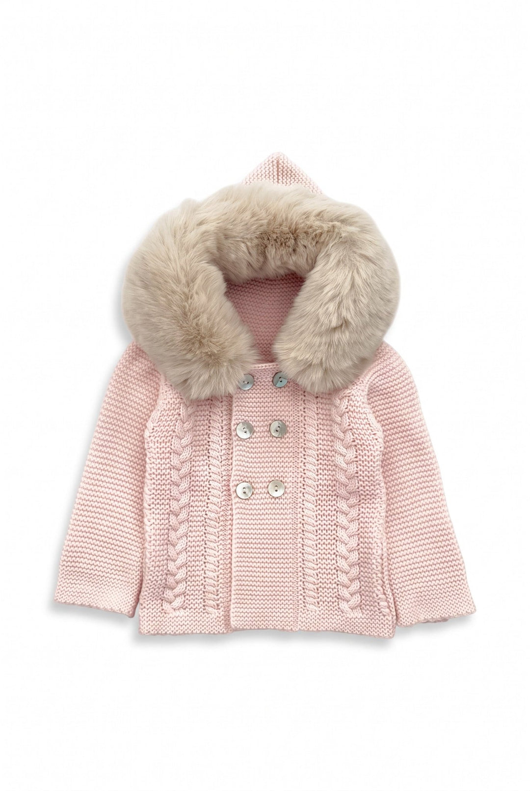 Babydif Blush Pink Faux Fur Hooded Knitted Cardigan - Millie and John
