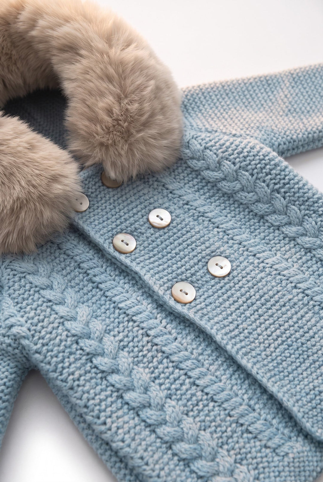 Babydif Powder Blue Faux Fur Hooded Knitted Cardigan - Millie and John