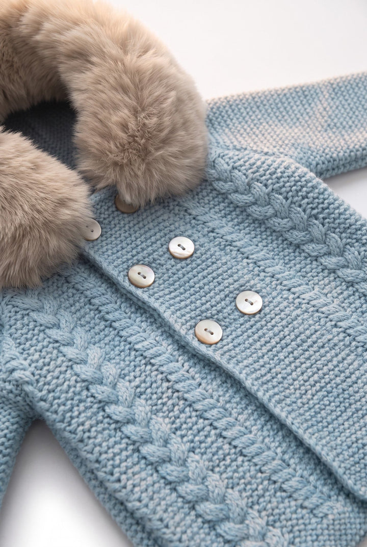 Babydif Powder Blue Faux Fur Hooded Knitted Cardigan - Millie and John