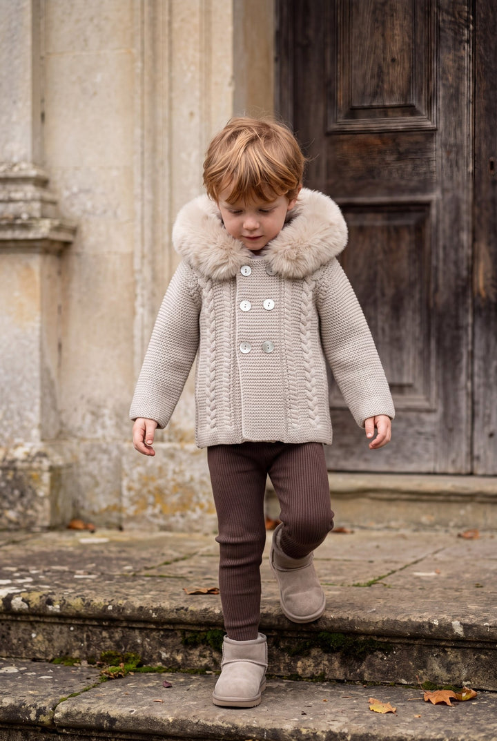 Babydif Stone Faux Fur Hooded Knitted Cardigan - Millie and John