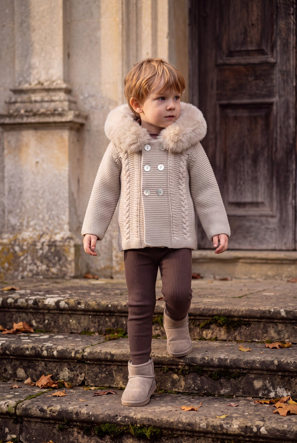 Babydif Stone Faux Fur Hooded Knitted Cardigan - Millie and John