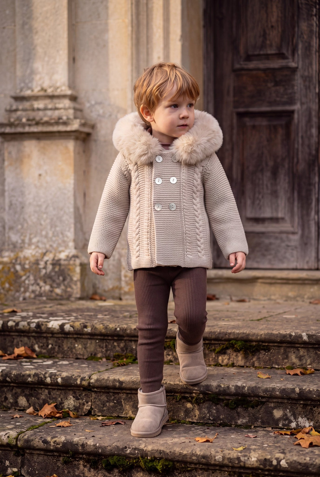 Babydif Stone Faux Fur Hooded Knitted Cardigan - Millie and John