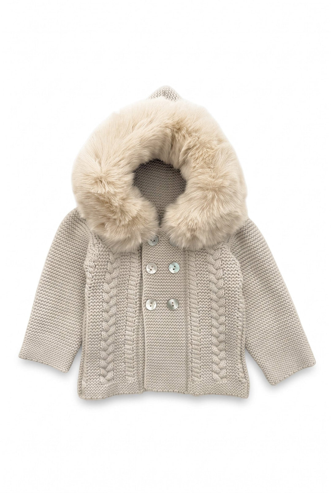 Babydif Stone Faux Fur Hooded Knitted Cardigan - Millie and John