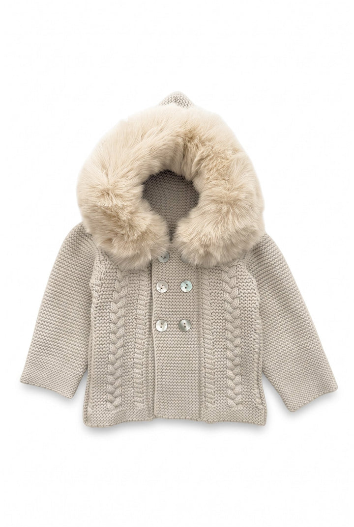 Babydif Stone Faux Fur Hooded Knitted Cardigan - Millie and John