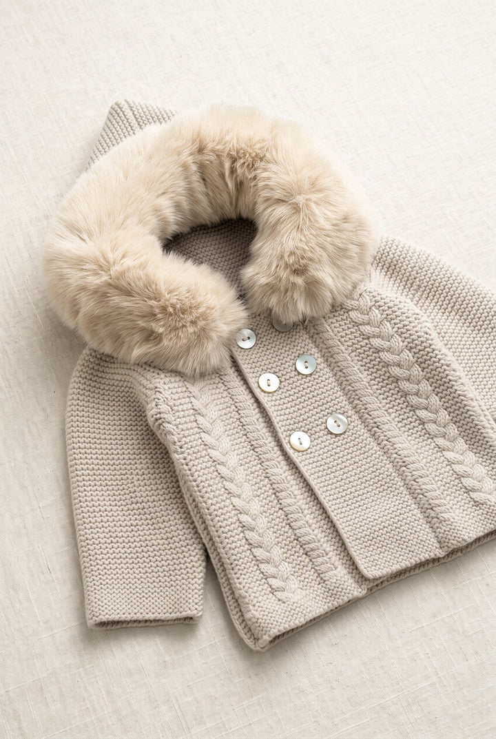Babydif Stone Faux Fur Hooded Knitted Cardigan - Millie and John