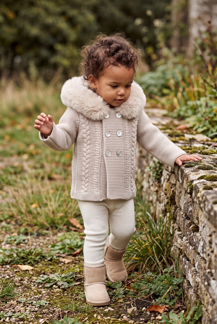 Babydif Stone Faux Fur Hooded Knitted Cardigan - Millie and John