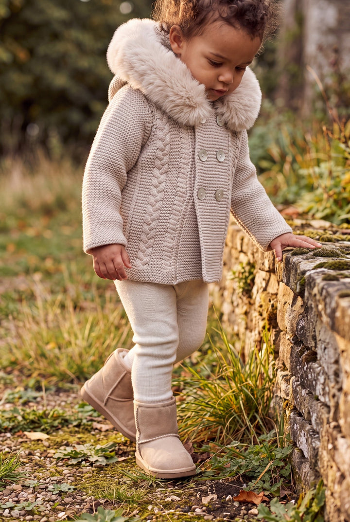 Babydif Stone Faux Fur Hooded Knitted Cardigan - Millie and John