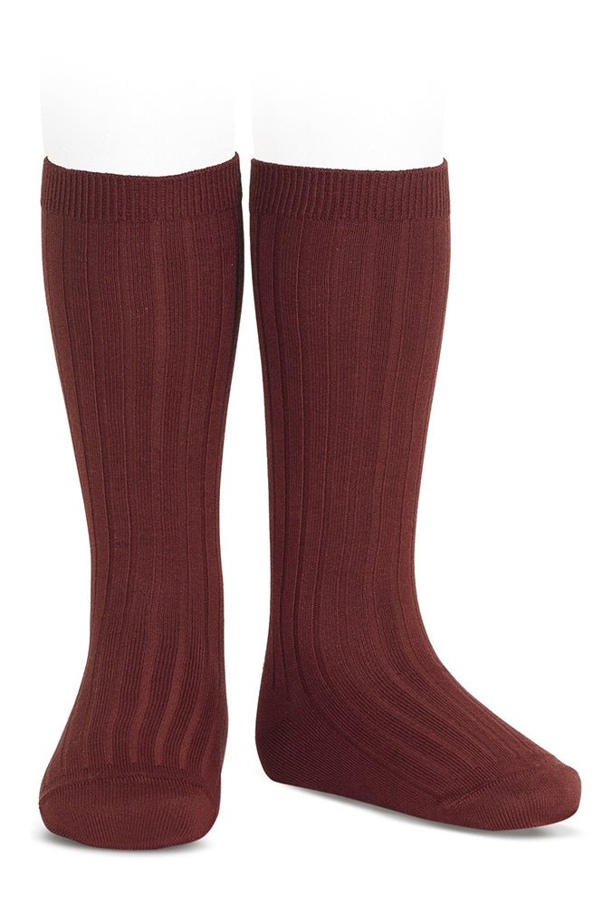 Garnet Wide Ribbed Knee High Socks