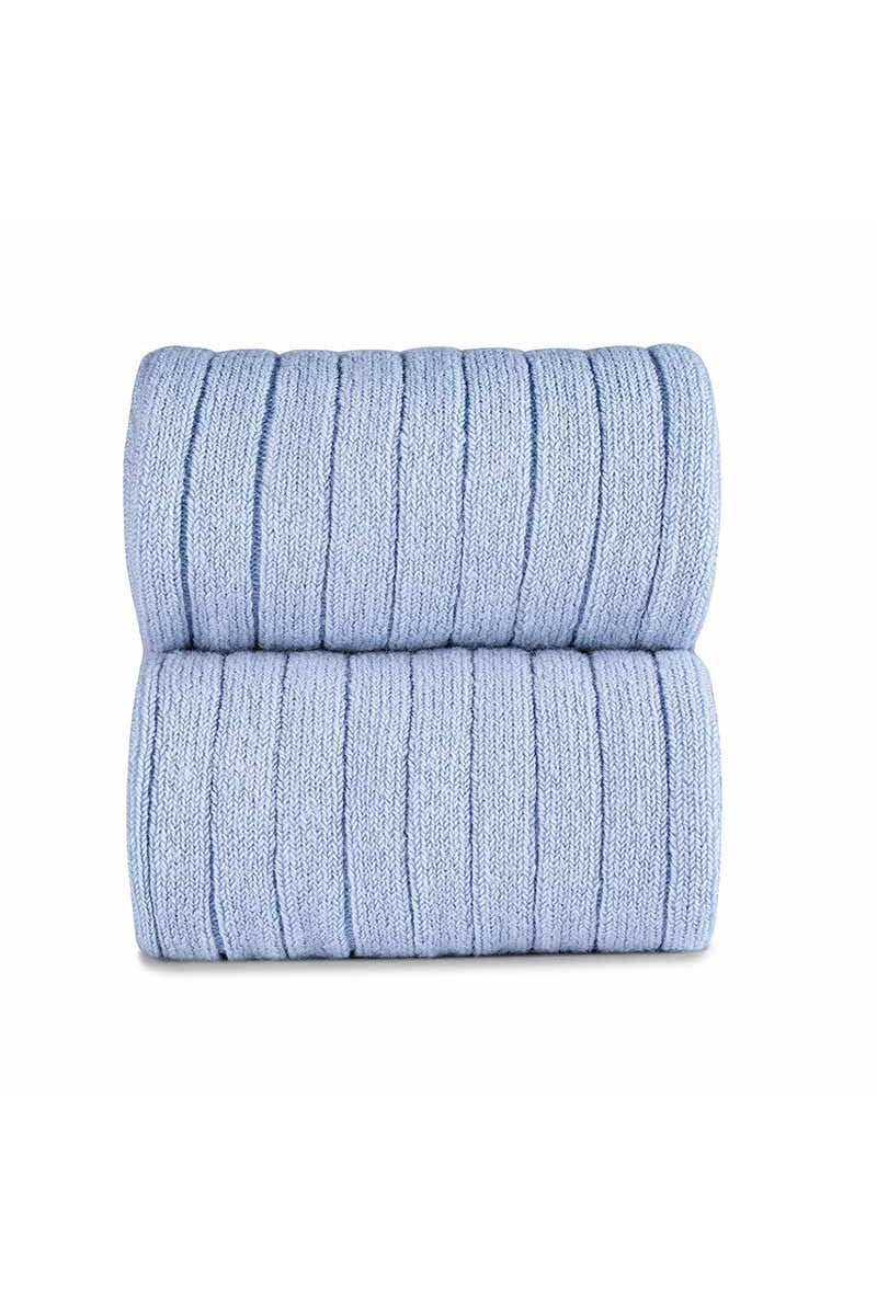 Light Blue Wide Ribbed Knee High Socks