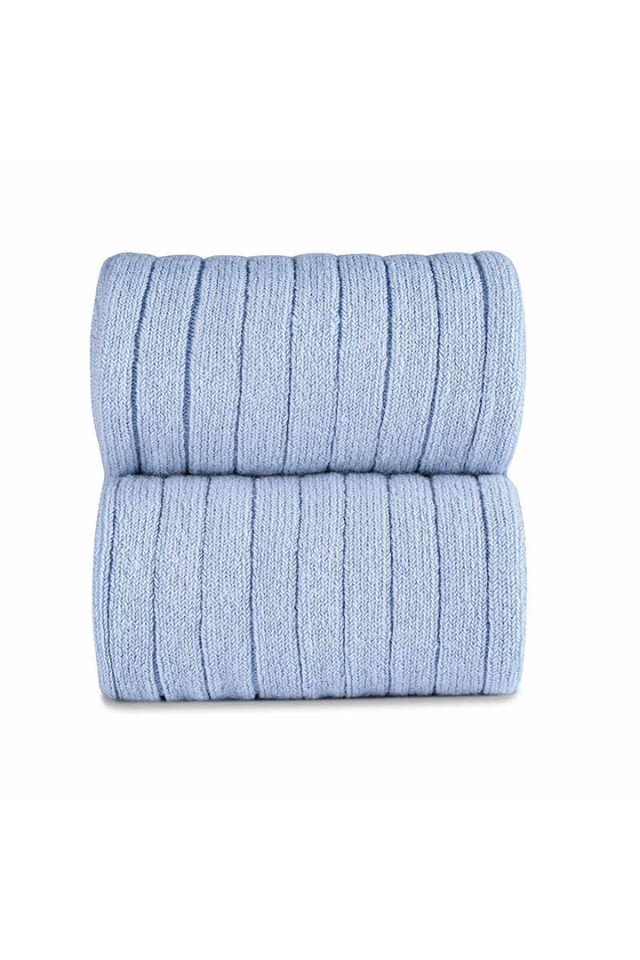 Light Blue Wide Ribbed Knee High Socks